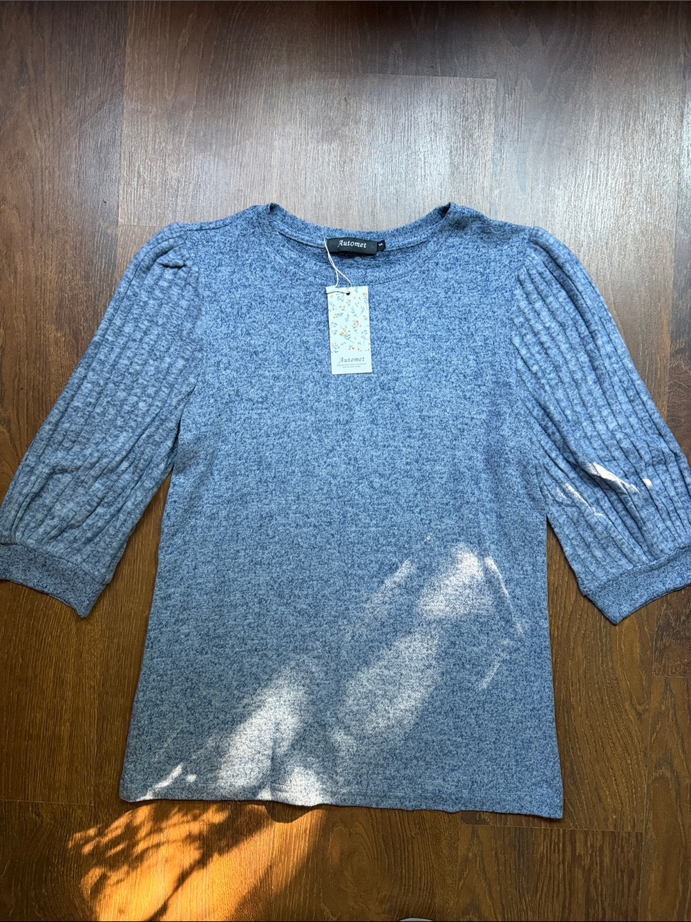 NWT Heather Blue Ribbed Puff-Sleeve Sweater
